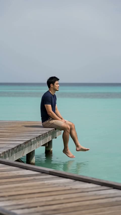 Person 1 waits at the end of the dock