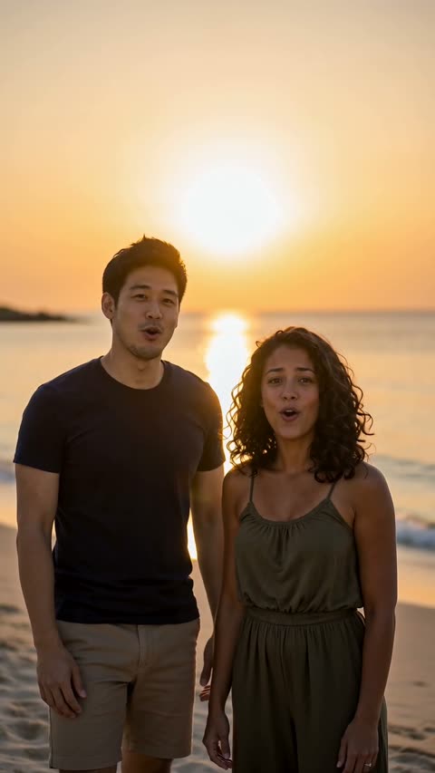 Both stand side by side at sunset